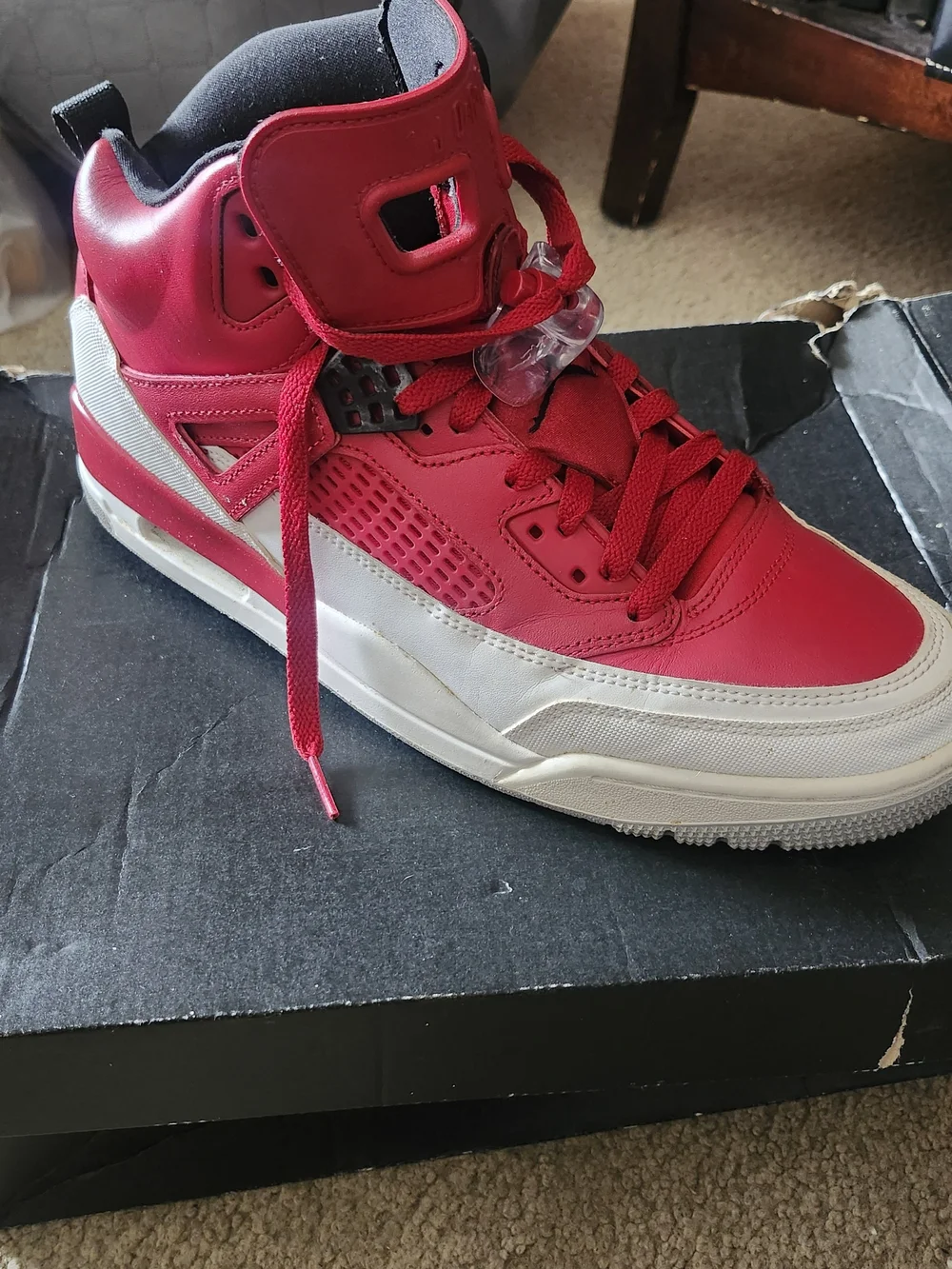 Jordan Men's Red and White High-Top Sneakers